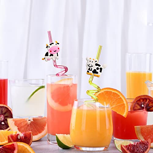 25 Cow Party Favors Drinking Straws Goodie Gifts for Boys Girls Holy Cow Im One Birthday Party Supplies with 2 PCS Cleaning Brushes