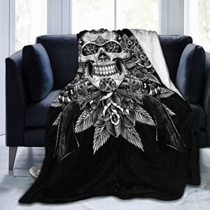 ceaonact black and white sugar skull blanket throw blanket fleece blankets 60''x50''