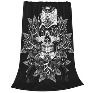 Ceaonact Black and White Sugar Skull Blanket Throw Blanket Fleece Blankets 60''X50''