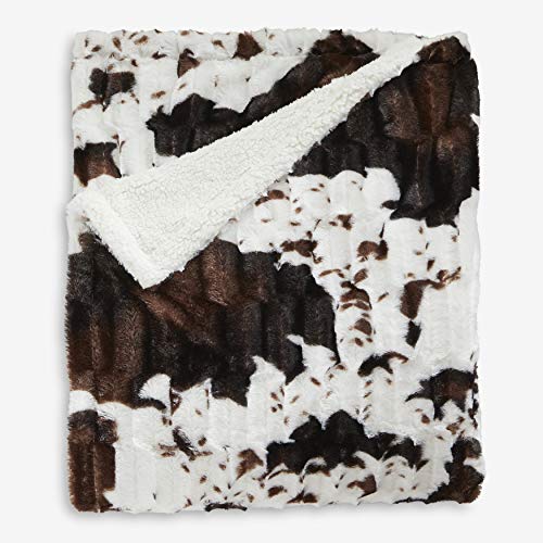 BrylaneHome Faux Fur Animal Print Throw Blanket, Cow Print Multicolored