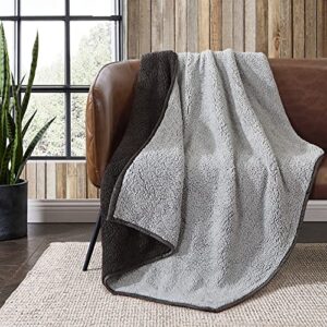 eddie bauer - throw blanket, reversible sherpa bedding, medium weight & warm home decor (charcoal, throw)