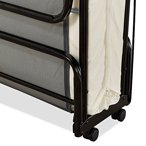 Jay-Be Visitor Contract Cot Folding Bed with Performance e-Fibre Mattress and Automatic Folding Legs, Compact, Oversize, Black/White