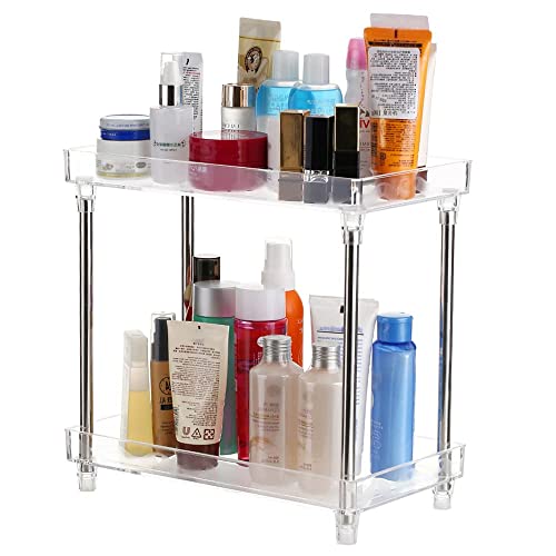 Kavolet 2 Tiers Bathroom Organizer Countertop, Clear Cosmetic Display Case Storage Shelf, Perfume Skincare Organizers and Storage, for Counter Dresser Vanity
