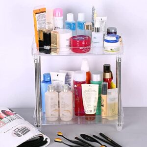 Kavolet 2 Tiers Bathroom Organizer Countertop, Clear Cosmetic Display Case Storage Shelf, Perfume Skincare Organizers and Storage, for Counter Dresser Vanity