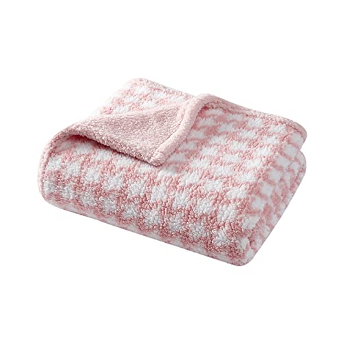 Betsey Johnson- Throw Blanket, Ultra Soft Plush Sherpa Home Décor, Reversible All Season Bedding (Houndstooth Pink, 50 x 60)