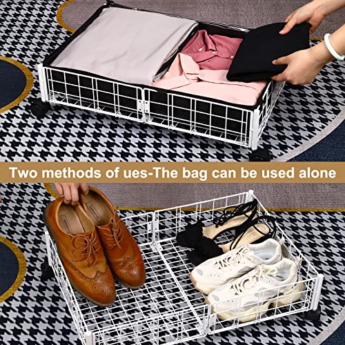 Under Bed Storage，Under Bed Shoe Storage Organizer Drawer with Markable Nameplate，Under-Bed Shoe Storage Organizer for Clothes, Toy, Book, Blanket, Under-Bed Storage Containers (2 Pack, White-Style-2)