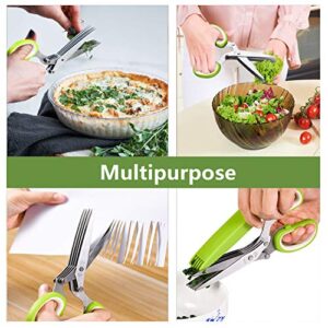 Herb Scissors, X-Chef Multipurpose 5 Blade Kitchen Herb Shears Herb Cutter with Safety Cover and Cleaning Comb for Chopping Basil Chive Parsley (Green)