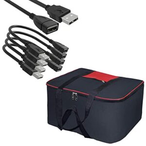 4 pack (15cm - 6inch) adjustable flexible usb 2.0 male to female extension plug bundle with nylon big underbed storage bag moisture proof cloth organiser with zippered closure and handle blackred
