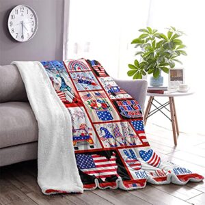 CYREKUD 4th of July Blanket Throw,Patriotic Gnomes Truck Blanket,Independence Day Gifts Blanket,American Veteran Labor Day Blanket,Cozy Independence Day Gifts Blanket Sofa Couch Beds Decor 50''x60''