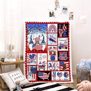 CYREKUD 4th of July Blanket Throw,Patriotic Gnomes Truck Blanket,Independence Day Gifts Blanket,American Veteran Labor Day Blanket,Cozy Independence Day Gifts Blanket Sofa Couch Beds Decor 50''x60''