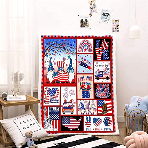 CYREKUD 4th of July Blanket Throw,Patriotic Gnomes Truck Blanket,Independence Day Gifts Blanket,American Veteran Labor Day Blanket,Cozy Independence Day Gifts Blanket Sofa Couch Beds Decor 50''x60''