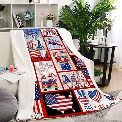 CYREKUD 4th of July Blanket Throw,Patriotic Gnomes Truck Blanket,Independence Day Gifts Blanket,American Veteran Labor Day Blanket,Cozy Independence Day Gifts Blanket Sofa Couch Beds Decor 50''x60''