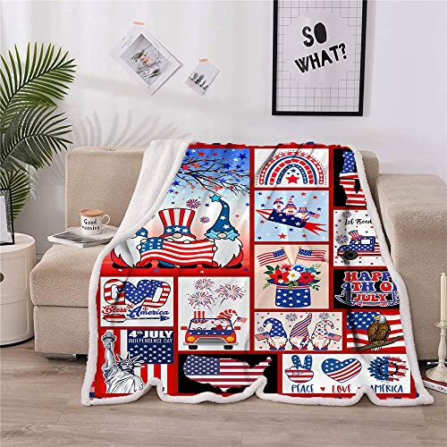 CYREKUD 4th of July Blanket Throw,Patriotic Gnomes Truck Blanket,Independence Day Gifts Blanket,American Veteran Labor Day Blanket,Cozy Independence Day Gifts Blanket Sofa Couch Beds Decor 50''x60''