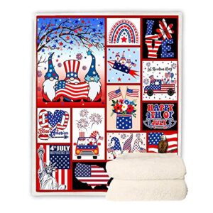 CYREKUD 4th of July Blanket Throw,Patriotic Gnomes Truck Blanket,Independence Day Gifts Blanket,American Veteran Labor Day Blanket,Cozy Independence Day Gifts Blanket Sofa Couch Beds Decor 50''x60''