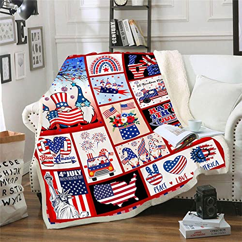 CYREKUD 4th of July Blanket Throw,Patriotic Gnomes Truck Blanket,Independence Day Gifts Blanket,American Veteran Labor Day Blanket,Cozy Independence Day Gifts Blanket Sofa Couch Beds Decor 50''x60''