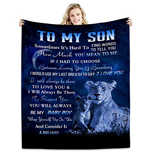 Hcoviv Son Gifts Blanket 60"X 50" - to My Son - Son Gifts from Mom/Dad - Funny Gifts for Son Blanket - Best Birthday Gift Ideas for Son - Gifts for Grown Son - Son Gift from Mother or Father Blankets