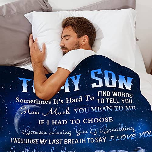 Hcoviv Son Gifts Blanket 60"X 50" - to My Son - Son Gifts from Mom/Dad - Funny Gifts for Son Blanket - Best Birthday Gift Ideas for Son - Gifts for Grown Son - Son Gift from Mother or Father Blankets