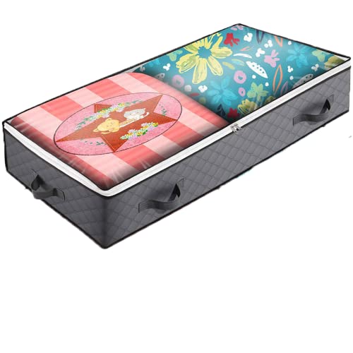 Large clothing organization organizer storage bag Under bed storage bag organization container for room organization. Has sturdy handles and metal zippers, with clear windows for blankets and clothes. (1)