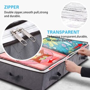 Large clothing organization organizer storage bag Under bed storage bag organization container for room organization. Has sturdy handles and metal zippers, with clear windows for blankets and clothes. (1)