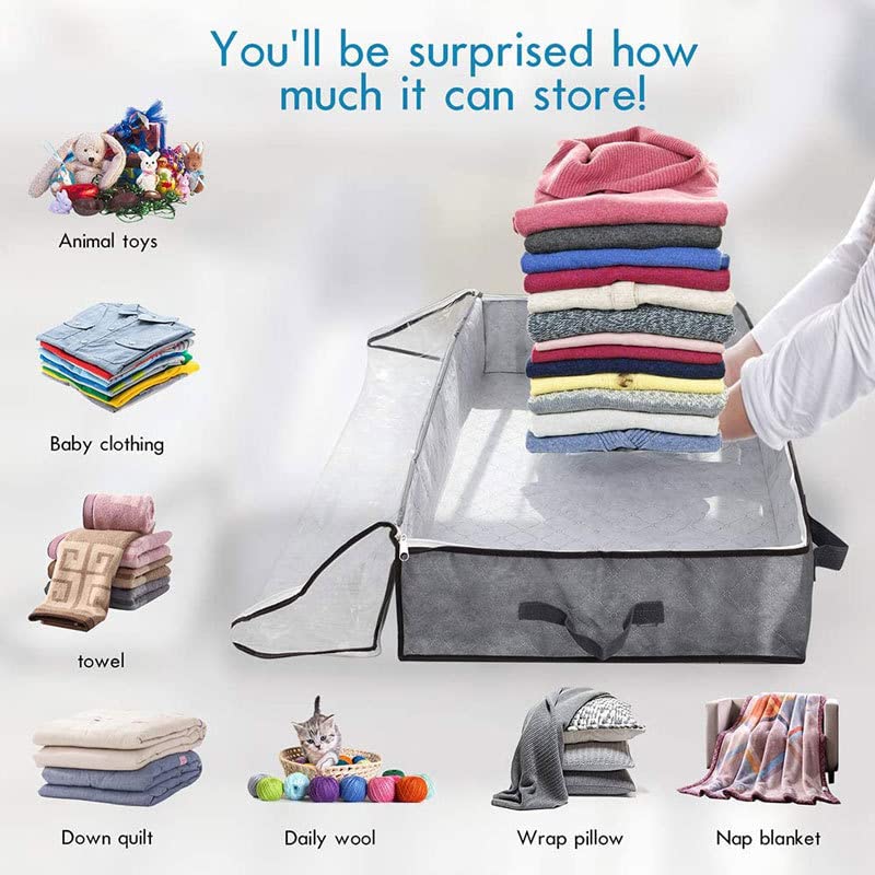 Large clothing organization organizer storage bag Under bed storage bag organization container for room organization. Has sturdy handles and metal zippers, with clear windows for blankets and clothes. (1)