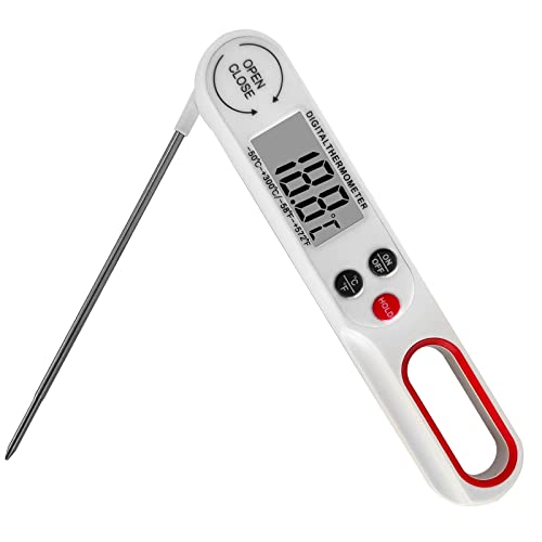 Wotermly Digital Kitchen Meat Thermometer with Backlight LCD and Foldable Long Probe, Instant Read Food Cooking Thermometer Use for Grill,Liquid, BBQ, Baking and Candy