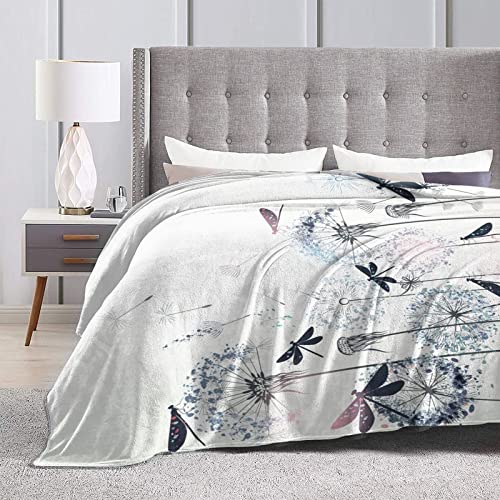 Elegant Dandelion and Dragonfly Soft Throw Blanket All Season Microplush Warm Blankets Lightweight Tufted Fuzzy Flannel Fleece Throws Blanket for Bed Sofa Couch 80"x60"