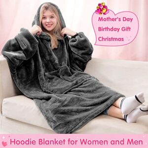 Waitu Wearable Blanket Sweatshirt Gifts for Women and Men, Super Warm and Cozy Giant Blanket Hoodie, Thick Flannel Blanket with Sleeves and Giant Pocket - Dark Gray