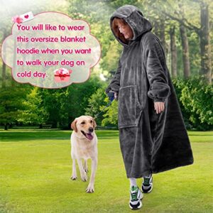 Waitu Wearable Blanket Sweatshirt Gifts for Women and Men, Super Warm and Cozy Giant Blanket Hoodie, Thick Flannel Blanket with Sleeves and Giant Pocket - Dark Gray