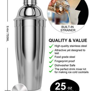 Bokhot Bartender Kit, 14 Piece Cocktail Shaker Set Stainless Steel Bar Tools with Rotating Stand, 25 oz Shaker Tins, Jigger, Spoon, Pourers, Muddler, Strainer, Tongs, Bottle Stoppers, Opener, Recipes