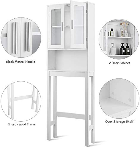 BestComfort Wooden Over The Toilet Storage Cabinet, Home Bathroom Space Saver, Double Doors, Adjustable Shelf, Open Storage Shelf, Freestanding Toilet Storage Rack Unit (22.5'' x 7'' x 64'')