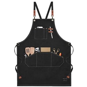 shawntoo chef aprons for men women with large pockets, cotton canvas cross back heavy duty adjustable work apron,kitchen cooking m-xxl