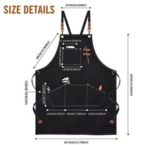 SHAWNTOO Chef Aprons for Men Women with Large Pockets, Cotton Canvas Cross Back Heavy Duty Adjustable Work Apron,Kitchen Cooking M-XXL