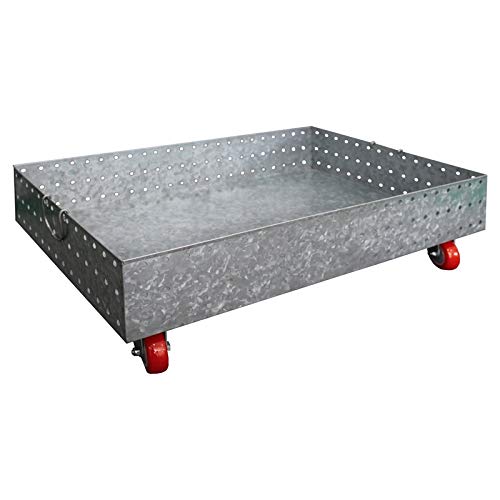 Benjara Galvanized Rectangular Under Bed Storage Drawer Organizer with Wheels and Holes, Silver