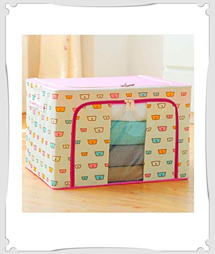 66L Foldable Storage Box, Large Capacity Cothing Storage Box with Steel Frame Support, Quilt Storage Bag, Stackable Container Clothing Storage Box with Transparent Window and Carry Handles