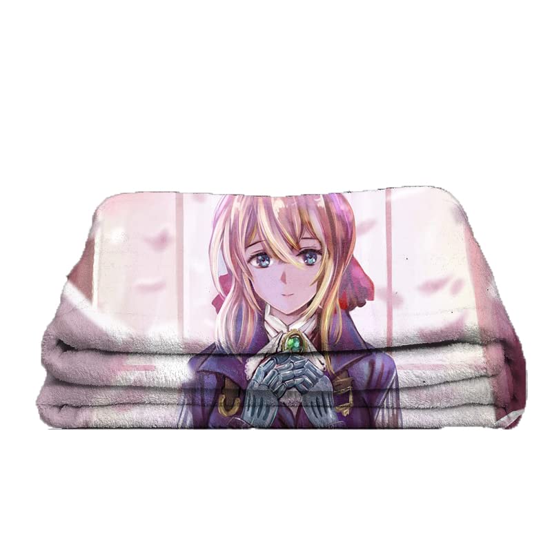 Household Soft Cartoon Anime Violet Evergarden Character Printed Plush Flannel Fleece Throw Blanket Towel Blanket for Couch,80"x60"