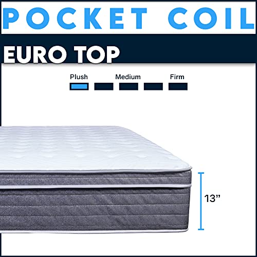 Treaton/Spring Air, 13-Inch Plush Euro top Pocket Coil Foam Encased Hybrid Mattress. Full, Grey