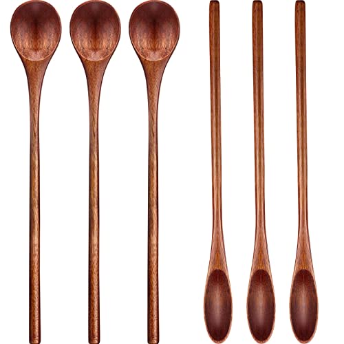 Wooden Coffee Spoons Long Handle Wooden Mixing Spoon Long Handle Wooden Teaspoon Handmade Wood Stirring Spoon for Kitchen Stirring (6)