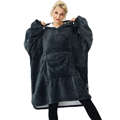 Krifey Wearable Blanket Hoodie, Oversized Sherpa Hooded for Women and Men, Cozy Sweatshirt with Giant Pocket