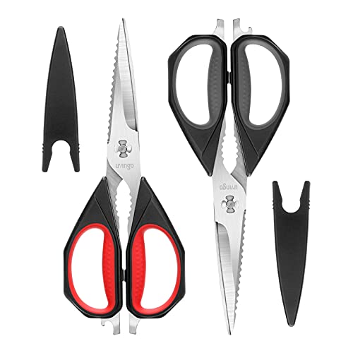 LIVINGO Kitchen Scissors, 2 Pack 9.25" Utility All Purpose Poultry Shears Heavy Duty Dishwasher Safe, Come Apart Sharp Stainless Steel Cooking Food Scissors for Cutting Meat, Chicken, Vegetable, Fish