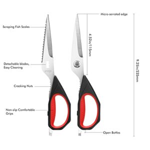 LIVINGO Kitchen Scissors, 2 Pack 9.25" Utility All Purpose Poultry Shears Heavy Duty Dishwasher Safe, Come Apart Sharp Stainless Steel Cooking Food Scissors for Cutting Meat, Chicken, Vegetable, Fish