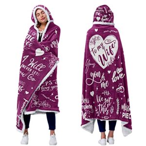 gifts for wife - wife gifts from husband - wife ideas, valentines day gifts for her, birthday gifts for wife - sherpa fleece hooded blanket, wearable blanket