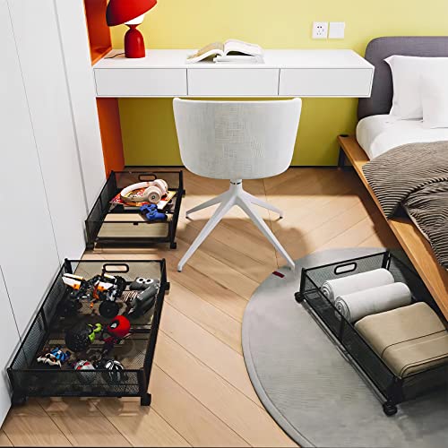 MSUIINT Under Bed Storage, Under the Bed Storage Containers with Wheels, Under Bed Storage Organizer Drawer, Tool-free Assembly Metal Underbed Storage Locker for Bedroom Clothes Shoes Blankets, White