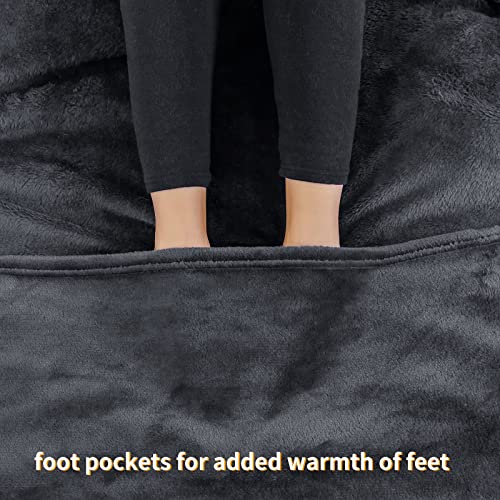 RUIKASI Comfy Wearable Blanket with Sleeves - Soft Fleece Snuggle Blanket with Arms for Women Men Adult, Cozy Warm Fuzzy Flannel Blanket with Foot Pocket for Bed Couch Sofa Winter Gift, Grey