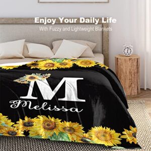 PalmLove Sunflower Gifts for Mom Grandma,Custom Blanket with Text You are My Sunshine Blankets Personalized Flannel Throw Blankets Customized Birthday Christmas Thanksgiving for Women