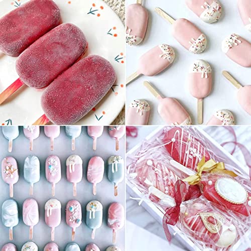 Ozera 2 Pack Popsicles Molds, Homemade Cake Pop Mold Cakesicle Molds Silicone Popcical Molds, 4 Cavities Ice Pop Cream Molds Maker with 50 Wooden Sticks & 50 Popsicle Bags for DIY Popsicles