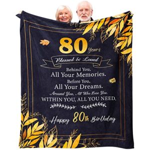 sbangtu 80th birthday gifts for women, best gifts for 80 year old woman, happy 80th birthday party decorations, mom 80th birthday gifts ideas, 80 birthday gifts throw blanket 60 x 50 inch