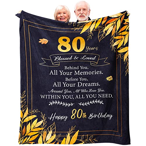 Sbangtu 80th Birthday Gifts for Women, Best Gifts for 80 Year Old Woman, Happy 80th Birthday Party Decorations, Mom 80th Birthday Gifts Ideas, 80 Birthday Gifts Throw Blanket 60 x 50 inch