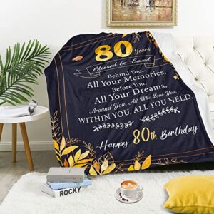 Sbangtu 80th Birthday Gifts for Women, Best Gifts for 80 Year Old Woman, Happy 80th Birthday Party Decorations, Mom 80th Birthday Gifts Ideas, 80 Birthday Gifts Throw Blanket 60 x 50 inch