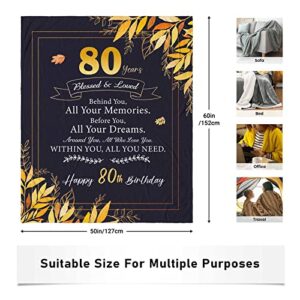 Sbangtu 80th Birthday Gifts for Women, Best Gifts for 80 Year Old Woman, Happy 80th Birthday Party Decorations, Mom 80th Birthday Gifts Ideas, 80 Birthday Gifts Throw Blanket 60 x 50 inch