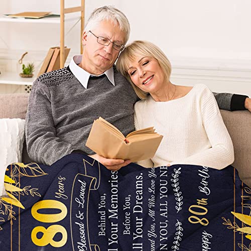 Sbangtu 80th Birthday Gifts for Women, Best Gifts for 80 Year Old Woman, Happy 80th Birthday Party Decorations, Mom 80th Birthday Gifts Ideas, 80 Birthday Gifts Throw Blanket 60 x 50 inch